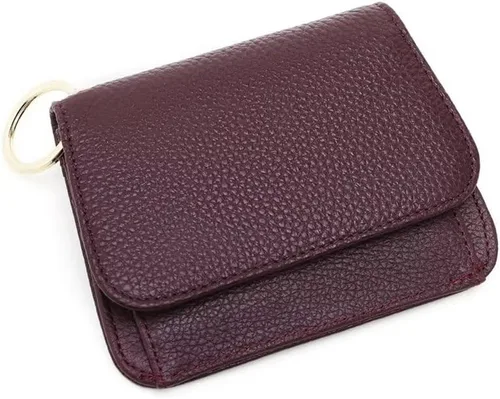 Vista 11 de Mudono - Billetera pequeña para mujer con bloqueo RFID, de cuero genuino, tarjetero, billetera delgada de tres pliegues con bolsillo con cremallera
