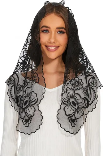 Vista 4 de Encaje Mantilla Capilla Católica Velo Cubierta de Cabeza para Misa Latina