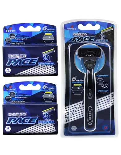 Vista 7 de Dorco Pace 6 Plus Power - Sistema de maquinilla de afeitar de seis cuchillas con recortadora (12 cartuchos (sin asa))