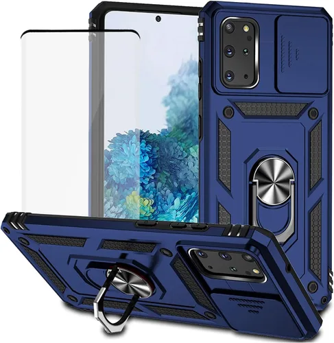 Vista 13 de Funda para Galaxy S20 Plus, Samsung S20+ SM-G985 con protector de pantalla de vidrio templado y cubierta de cámara deslizante, anillo magnético