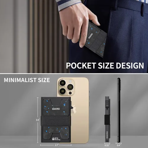 Vista 89 de Cartera delgada de aluminio para hombre, placa trasera expandible duradera, bloqueo RFID, billetera desplegable de metal minimalista, con capacidad