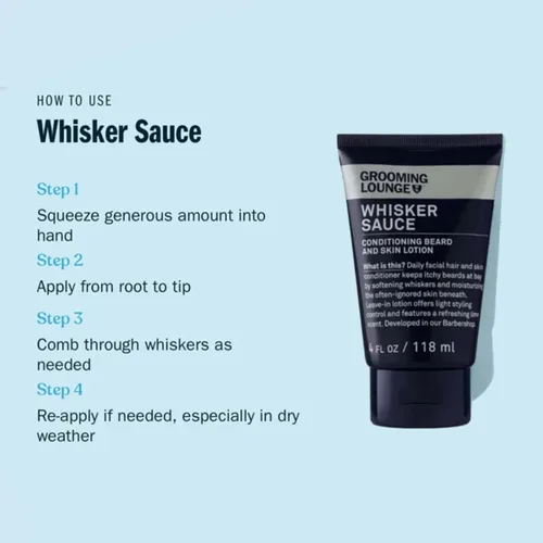 Vista 3 de Grooming Lounge Acondicionador de barba Whisker Sauce – Loción acondicionador para barba y piel – Elimina la picazón y la descamación – Permite