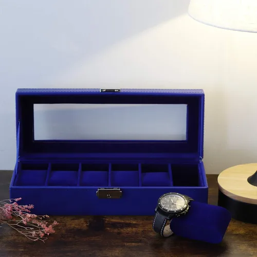 Vista 7 de NEX Caja de reloj organizador para hombres, de piel sintética superior de cristal para el almacenamiento de relojes