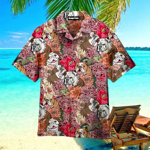 Vista 4 de Camisa hawaiana de Bulldog inglés para hombres y mujeres, patrón de edredón de camisa hawaiana, salida de camisa hawaiana, patrón de edredón