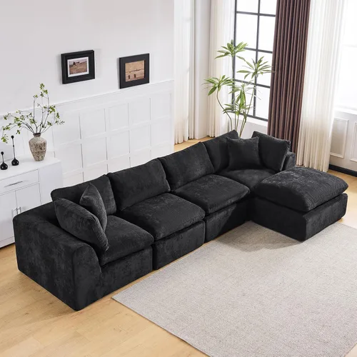 Vista 21 de Sofás de nube beige para sala de estar, sofá deshuesado de 3 plazas, sofá modular seccional, no requiere montaje, tapizado de chenilla, moderno