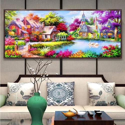 Vista 21 de Twinkel Pinkel Kits de pintura de diamantes 5D grandes para adultos, paisaje, cabaña, taladro completo, pintura de diamante, arte de bordado