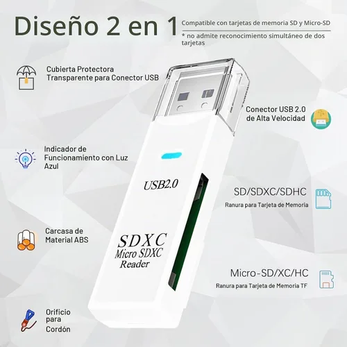 Vista 3 de Lector de tarjetas SD USB para PC, adaptador de tarjeta micro SD a USB, lector de tarjetas para lector de tarjetas de memoria de cámara, lector