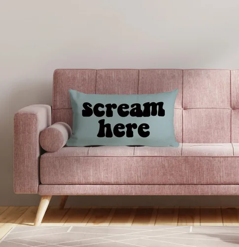 Vista 3 de Mancheng-zi Divertida decoración de grito, funda de almohada de grito, almohadas divertidas, funda de almohada decorativa de humor (azul)