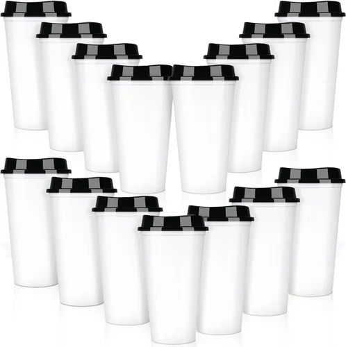 Vista 11 de Domensi Paquete de 15 tazas de café reutilizables con tapas, vasos de viaje desechables de 16 onzas, vasos de plástico a granel para llevar, vasos