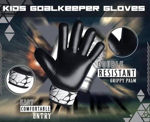 Vista 5 de Guantes de portero de fútbol, guantes de portero de fútbol para niños, niños y jóvenes, niños con doble muñeca de 4 mm y palma de súper agarre