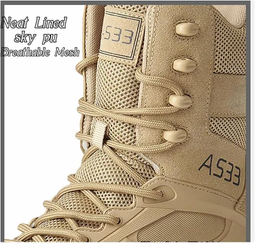 Vista 4 de Botas tácticas para hombre, botas militares de trabajo, botas de combate al aire libre para senderismo, motocicleta, escalada