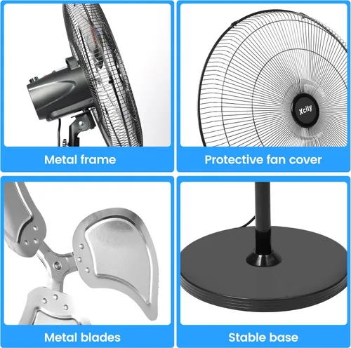 Vista 5 de Xcity Ventilador de pie de 18 pulgadas, ventilador de pedestal oscilante industrial de alta velocidad máximo de 3100 CFM con inclinación de 90°