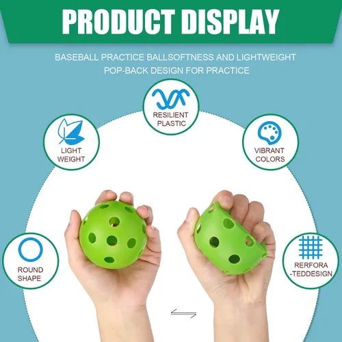 Vista 3 de Tanlade Paquete de 36 pelotas de práctica de béisbol, bolas de entrenamiento de plástico, bolas de softball ligeras huecas de flujo de aire con una