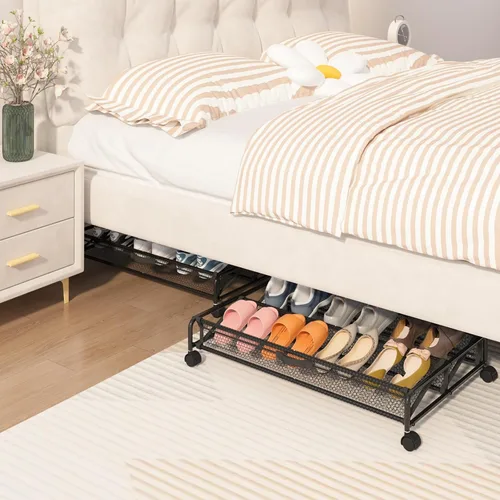 Vista 6 de Organizador de almacenamiento de zapatos debajo de la cama, contenedores de almacenamiento rodantes con ruedas, organizador de zapatos debajo