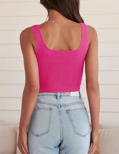 Vista 4 de ZESICA Camisetas sin mangas con cuello en V para mujer, de punto acanalado, sin espalda, ajustadas, básicas, bonitas