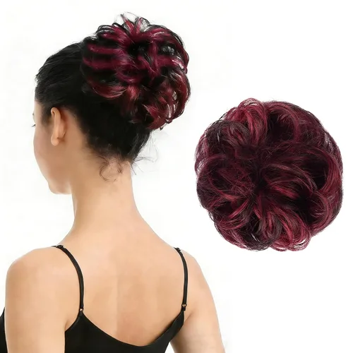Vista 22 de Barsdar - Moño de cabello 100 % humano, Moño desordenado, Extensiones de cola de caballo, Moño de cabello rizado, Pieza de cabello