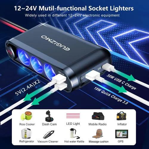 Vista 6 de EUGIZMO Divisor del encendedor de cigarrillos, toma de corriente