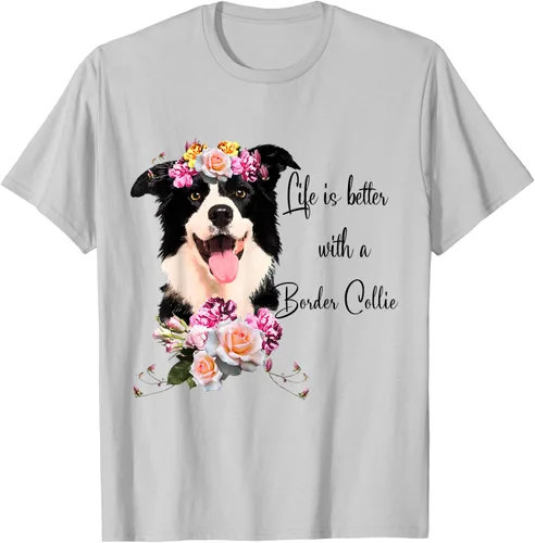 Vista 76 de Life is Better With a Border Collie - Camiseta de perro lindo con flores, gris, S Gris Oscuro