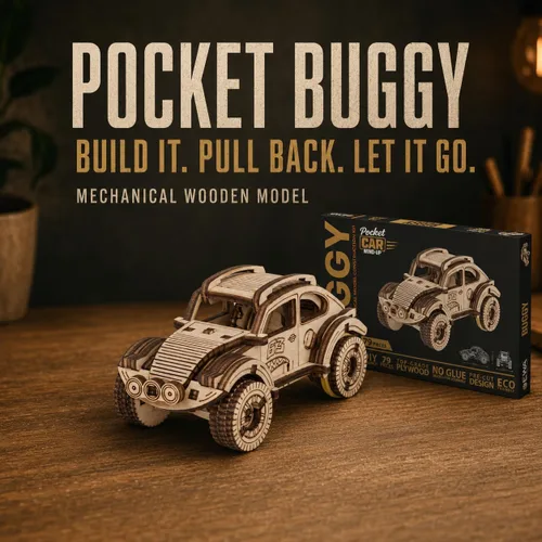 Vista 2 de EWA Eco-Wood-Art Pocket Buggy - Rompecabezas de madera 3D Kit de modelo mecánico DIY Juego de construcción de madera