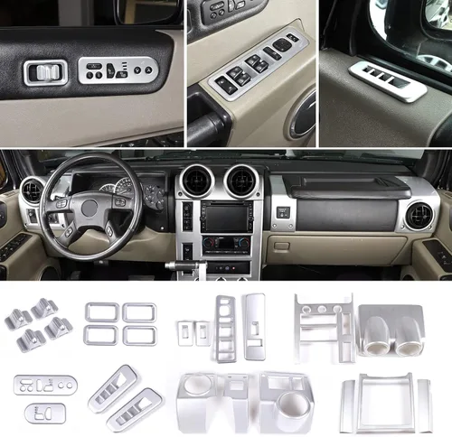 Vista 8 de PIUGILH Kit de Acabado de Decoración Interior de 24 Piezas Juego Completo para Hummer H2 2003-2007, Pegatina del Panel de Navegación del Tablero