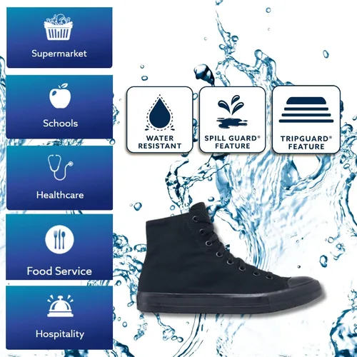 Vista 2 de Shoes for Crews Pembroke, zapatos de trabajo unisex antideslizantes para hombre, mujer, tenis resistentes al agua, lona negra o cuero