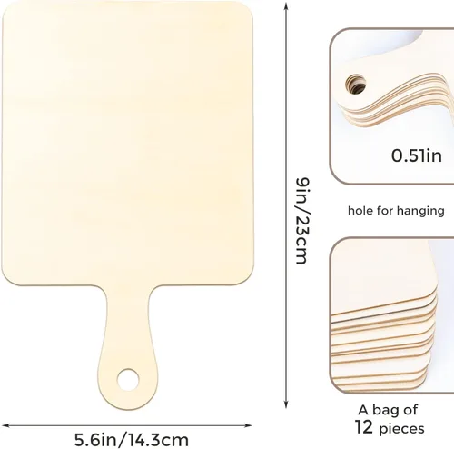 Vista 2 de Oomcu 12 piezas de mini tablas de cortar de madera con asa, bandeja rectangular de madera sin acabar, bandeja de servir para manualidades, tabla