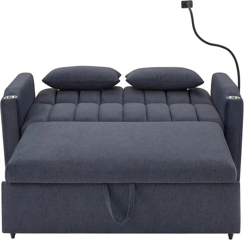 Vista 9 de LUMISOL Sofá cama convertible 3 en 1 de 55.9 pulgadas con puertos USB, portavasos, soporte giratorio y bolsillos de almacenamiento, sofá cama Gris