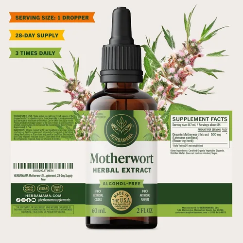 Vista 8 de HERBAMAMA Extracto líquido de Motherwort de 2 onzas líquidas, vegano, suplemento de hierbas orgánicas para apoyar la salud del corazón, la función