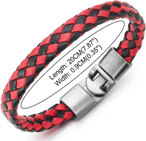 Vista 4 de COOLSTEELANDBEYOND Braided Leather Bracelet for Man Women, Leather Bangle Wristband, Vintage Hook Clasp