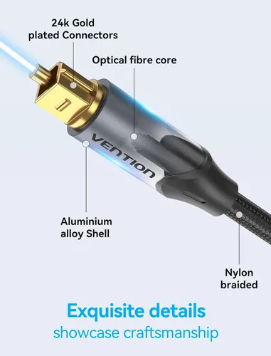 Vista 3 de VENTION TOSLINK - Cable de audio óptico, cable de fibra óptica trenzado de nailon de 3.3 pies, cable óptico de audio digital S/PDIF para barra
