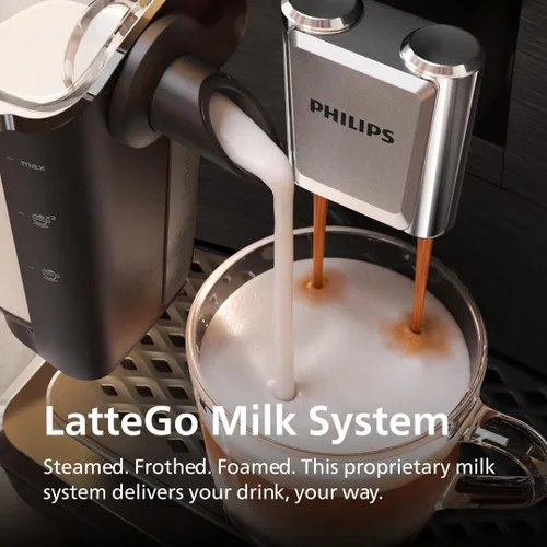 Vista 4 de Philips Máquina de café expreso totalmente automática serie 3300 con sistema de leche LatteGo y molinillo integrado, 6 preajustes de café caliente