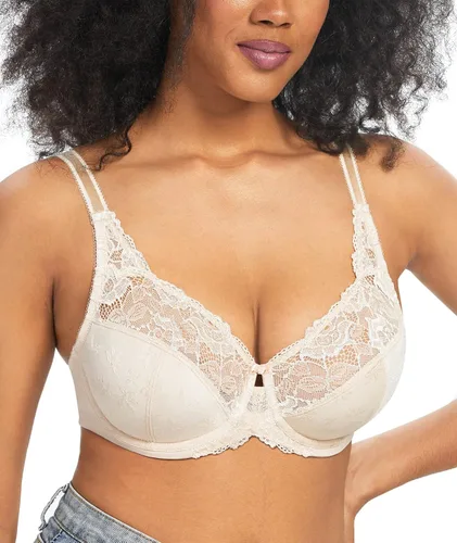 Vista 3 de HACI Sostén sexy de encaje floral para mujer, cobertura completa, sin forro, brasier de talla grande
