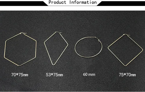 Vista 6 de 4 pares de pendientes de aro de acero inoxidable geométricos, redondos, cuadrados, delgados, para mujer