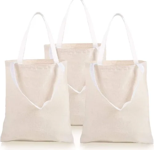 Vista 5 de GiftExpress Paquete de 12 bolsas de lona de color natural de 13 x 11 pulgadas de ancho, bolsas de manualidades, bolsas de comestibles (paquete de 12)