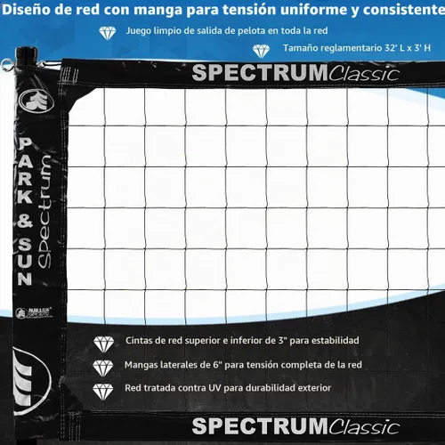 Vista 2 de Park & Sun Sports Spectrum Classic: Sistema de red de voleibol profesional ajustable para exteriores Negro