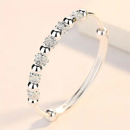 Vista 3 de Pulseras de plata de ley 925 para mujer, pulsera de transferencia de la suerte, ajustable, joyería de moda para mujer
