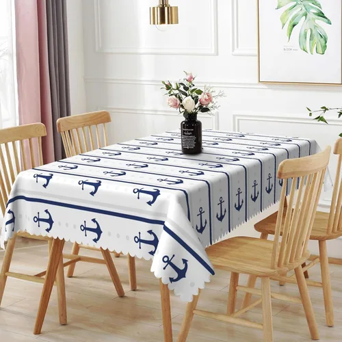 Vista 34 de Mantel oblongo, diseño de playa de 52 x 70 pulgadas, diseño de playa con estrellas de mar y olas de mar, con decoración impermeable y resistente a