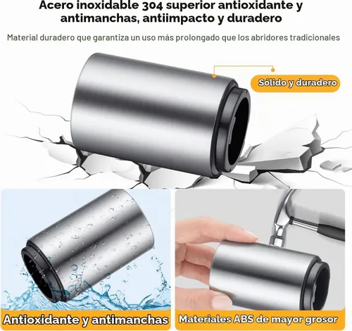 Vista 5 de Abrebotellas de cerveza de alta calidad (plateado), 1 pieza de acero inoxidable automático de empuje hacia abajo, sin daños, rápido de abrir 1