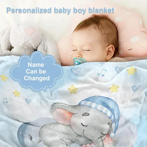 Vista 2 de J&SBGFT Manta de Bebé Personalizada para Niños - Manta con Nombre Personalizado para Niños Pequeños, Niños - Manta Decorativa de Guardería Cochecito