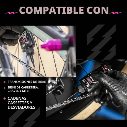 Vista 4 de Muc-Off eBike - Lubricante de cadena seca, 1.7 onzas líquidas, lubricante para bicicleta, aceite de cadena de bicicleta, cera de cadena para Negro