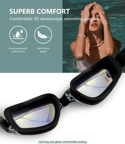 Vista 7 de Gafas de natación profesionales, antivaho, protección UV, a prueba de fugas, diseño de visión amplia para adultos, paquete de 2 gafas de natación
