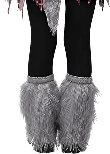 Vista 5 de JIAHG Disfraz de hombre lobo de piel sintética para Halloween, gorro, guantes, cubrezapatos, chal para niños y niñas, accesorios de fiesta