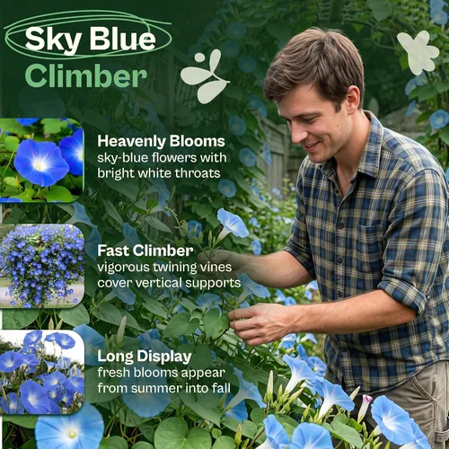 Vista 3 de SVI 250 Heavenly Blue Morning Glory Heirloom Flower Seeds, Ipomoea Tricolor