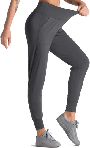 Vista 2 de Dragon Fit Pantalones deportivos para mujer con bolsillos, cintura alta, entrenamiento, yoga, pantalones de chándal cónicos, pantalones de descanso