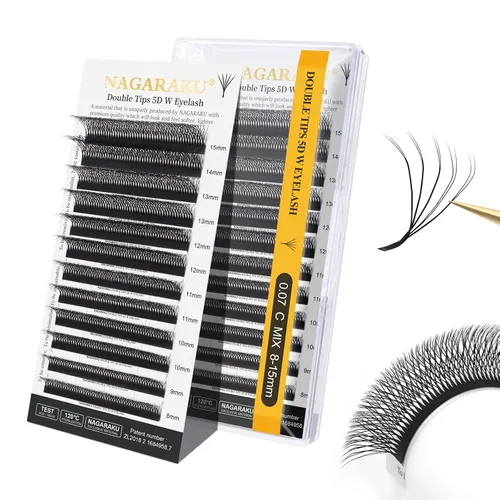 Vista 361 de NAGARAKU Extensiones de pestañas prefabricadas en abanico 3D W 0.05 C 0.315 0.05-C 3D W