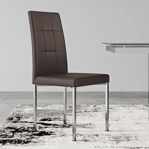 Vista 2 de Zuri Furniture Silla de comedor moderna Charlotte con patas cromadas Marrón