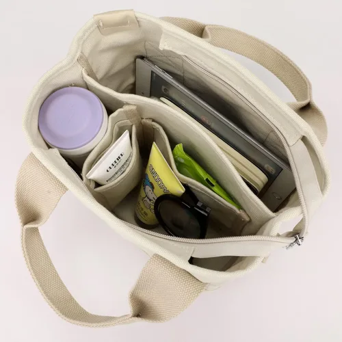 Vista 3 de Pequeña bolsa cruzada de lona con múltiples bolsillos, mini bolso casual para mujer