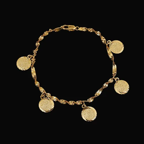 Vista 3 de Pulsera de monedas árabes musulmanes islámicos plateadas en oro para mujeres