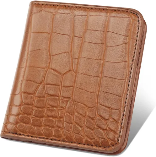 Vista 14 de Billetera para mujer, pequeña, plegable, para tarjetas de crédito, con bloqueo Rfid, de lujo, piel sintética, de cocodrilo, monedero pequeño