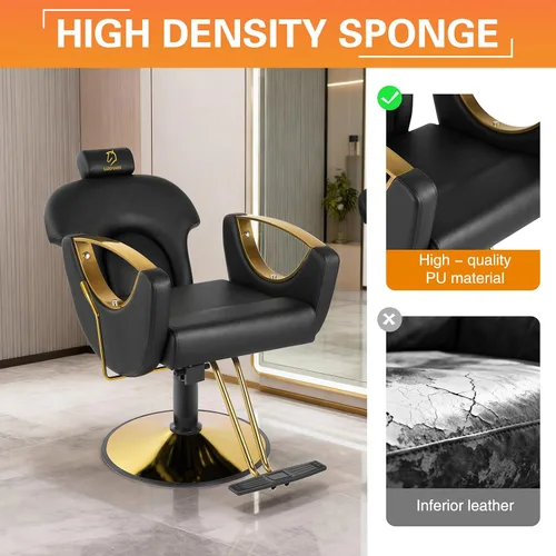 Vista 4 de Silla de peluquería hidráulica, sillas de salón Silla giratoria de 360 grados, altura ajustable para estilista de peluquería de salón de tatuajes